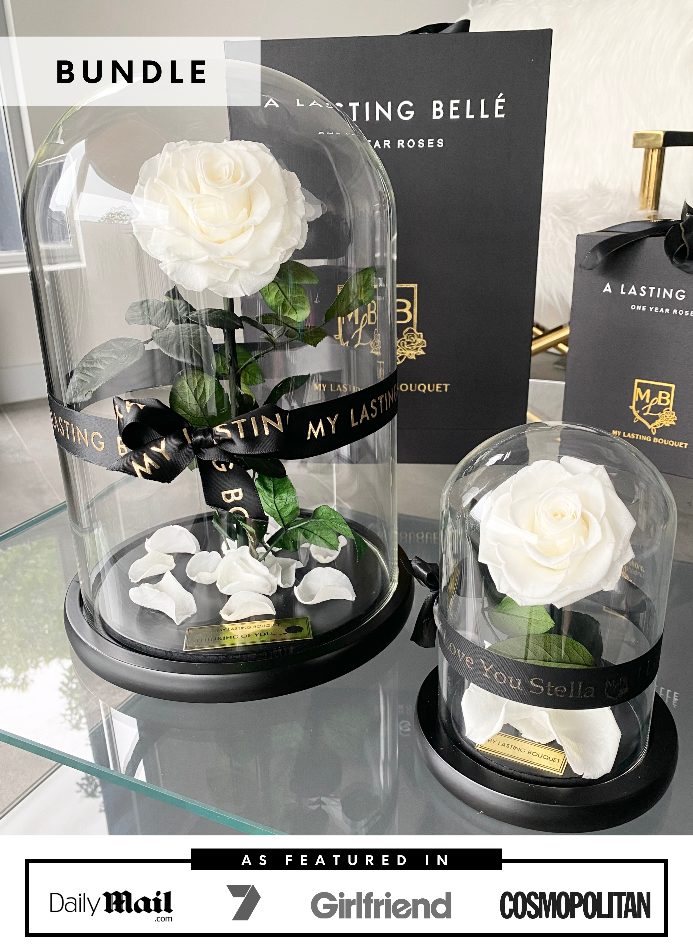 WHITE Rose Dome Set - My Lasting Bouquet
